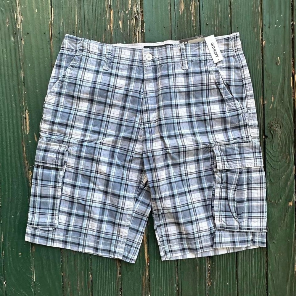 Men's old navy cargo shorts blue plaid new with tag 513